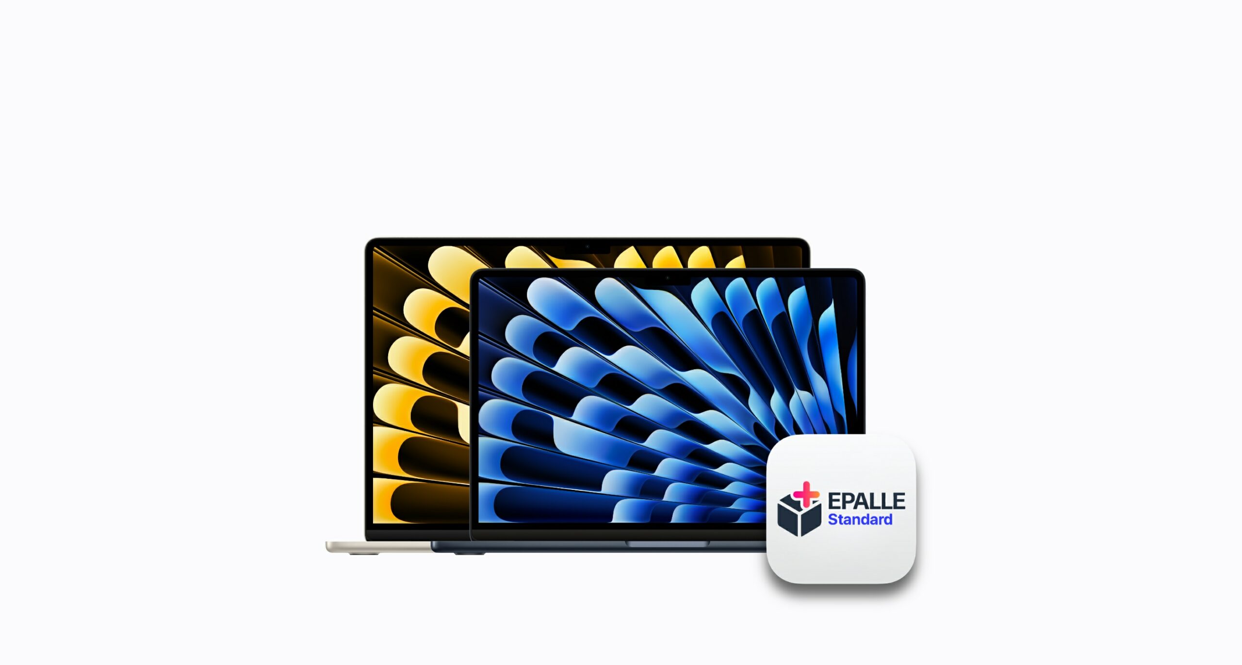 תגית האחריות הסטנדרטית Epalle Standard על רקע MacBook Air M2